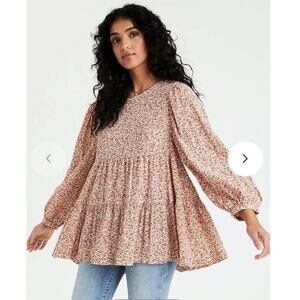 American Eagle Floral Print Tunic Babydoll Top‎ Womens Size XL (1745)